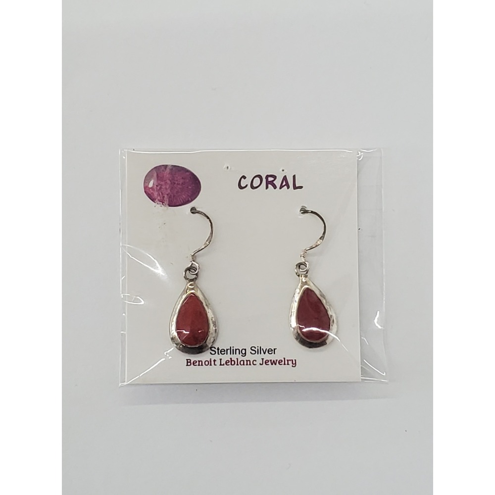 Benoit Leblanc Sterling Silver Red Coral Teardrop Dangle Earrings BL44088